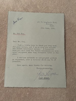 JOAN REGAN (SÄNGER) HANDSIGNIERTER BRIEF. 