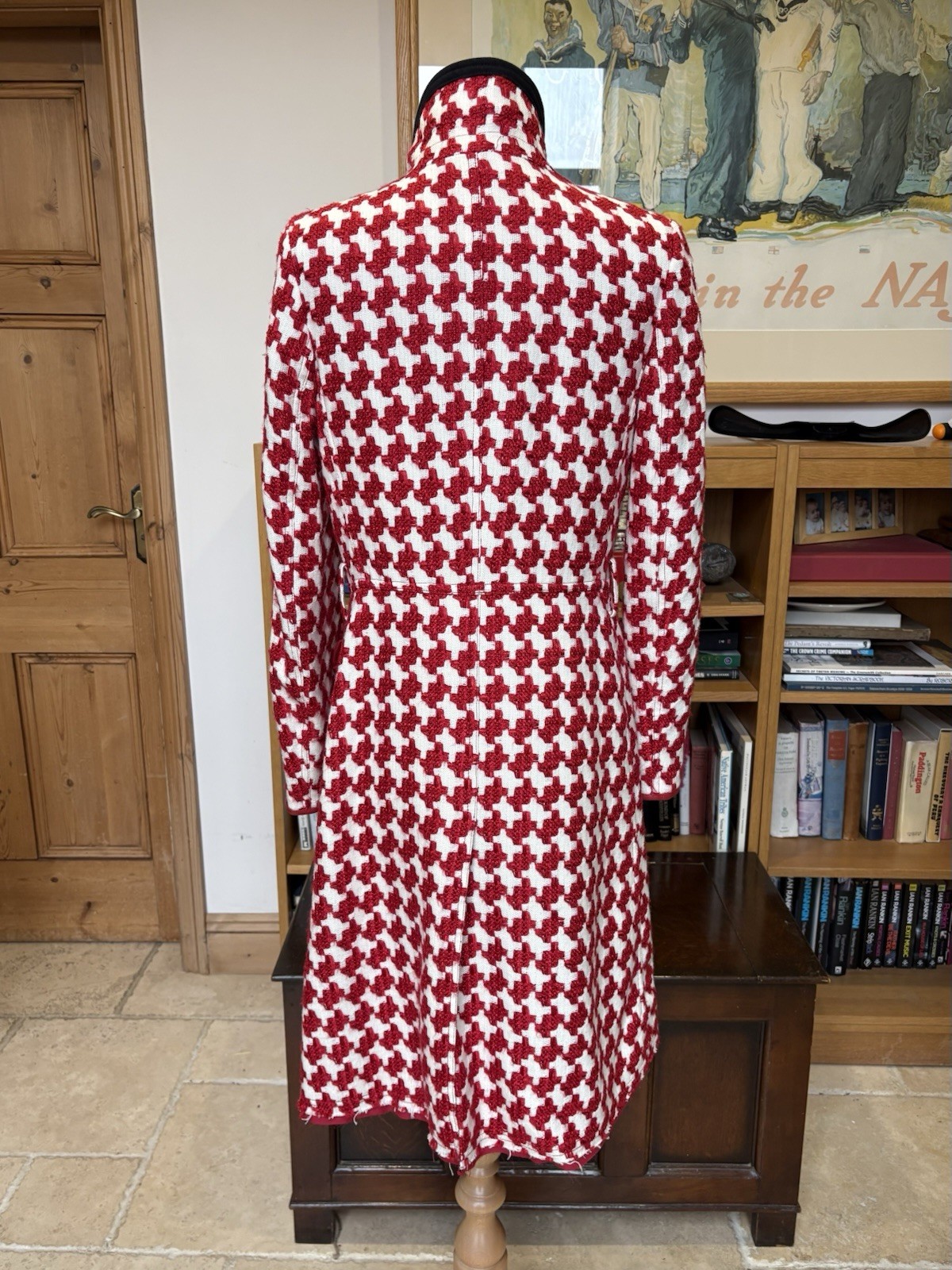 Prada Red & White Houndstooth Vintage Coat With Black Details Size 40 UK 8 image 6