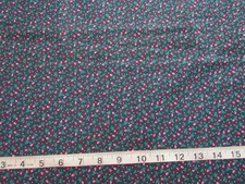 1 yd 100 Cotton Fabric Dark Blue with Dark Pink Flowers Buds All Over