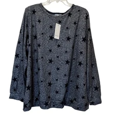 EKOUAER Womens Pajama Set Long Sleeve Top Pants Grey Black Stars XXL NEW