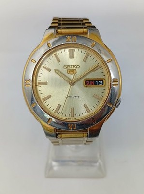 Seiko 5 7S26-0540 Day/Date 21 Jewels Gold Tone Men's 36 mm Automatic Watch