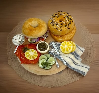 1:12 Artisan Smoked Salmon Lox Bagels Brunch Signed Dollhouse Miniature Food