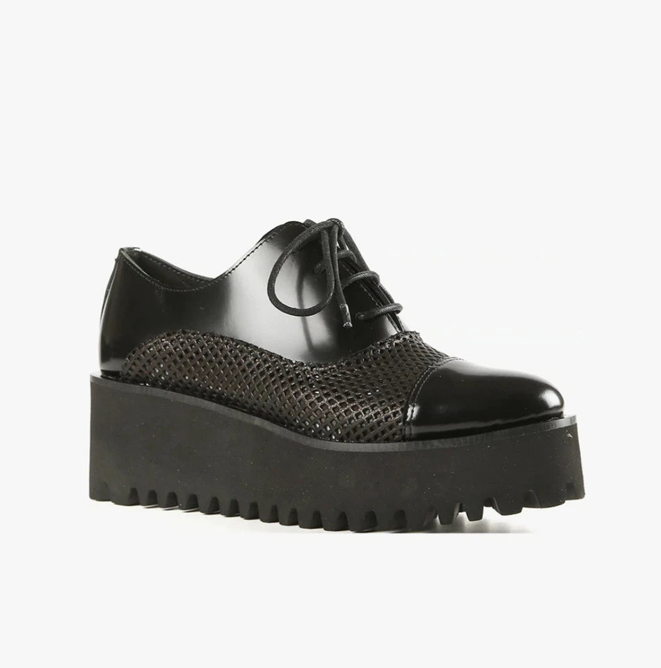 Zapatos Oxford All Black para mujer 6 negros gruesos plataforma con cordones Foto 2 de 4