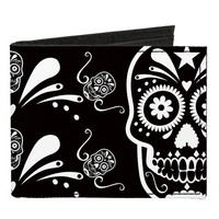 Canvas Bi-Fold Wallet Sugar Skulls Black/White (Us Import)