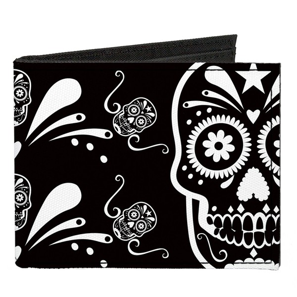 Canvas Bi-Fold Wallet Sugar Skulls Black/White (Us Import)-image
