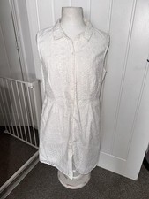 Phase Eight Size 16 White Broderie Anglaise Cotton Sleeveless Shirt Dress Summer