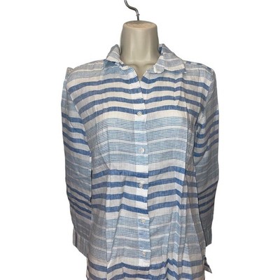 UNTUCKit Vietti Blue Striped Linen Button Down Shirt Womens Size 0 NWT Preppy