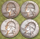 1956-D, 1957-D, 1957-D & 1958-D Washington Quarters