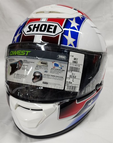 Shoei Qwest Banner TC1 Full Face Motorcycle Helmet Size L White Red Blue
