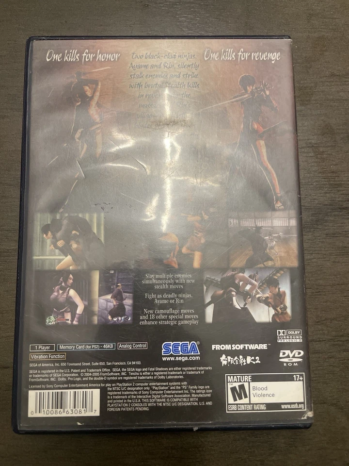 Tenchu: Fatal Shadows (Sony PlayStation 2, 2005) With Manual Tested - Image 3 of 3