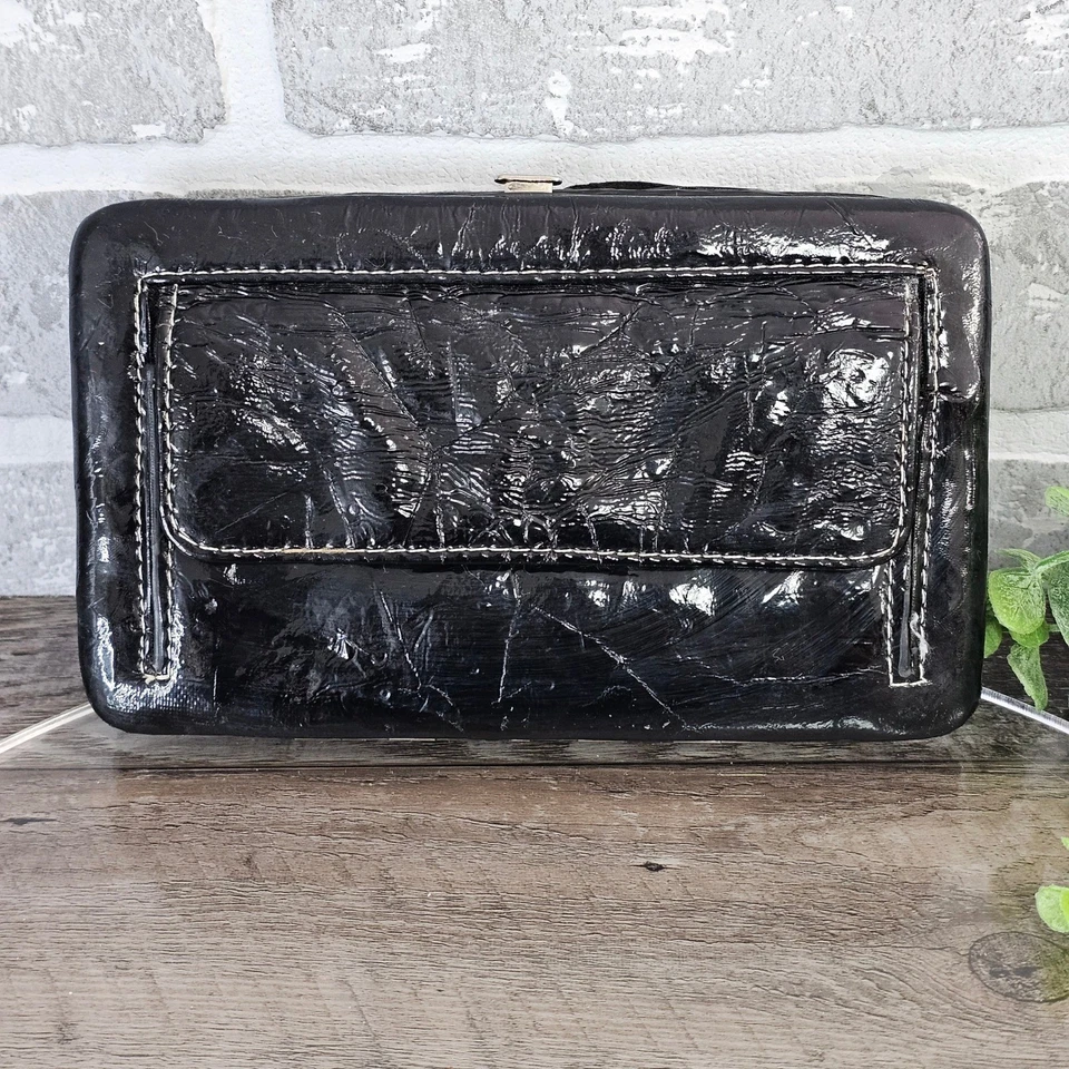 Cartera sin asas estilo occidental estrás cruz tarjetero negra Foto 3 de 4