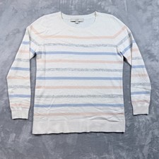Womens Loft Petites Lightweight Striped Sweater White Pastels SZ Small