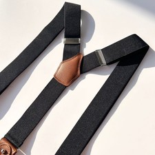 35mm Genuine Leather Men's Adult Suspenders Braces Dual-purpose Stretch Y-shaped
