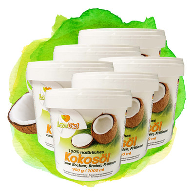 LoveDiet Kokosöl 6erPack(6 x 1000ml) geschmacksneutral (desodoriert) | Kokosfett
