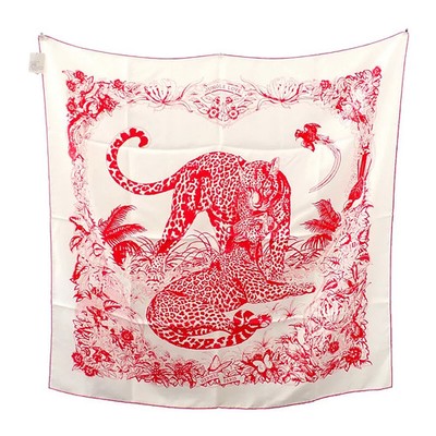 Hermes Hermès Carre 90 Jungle Love Silk Scarf White Pink Ladies Isy *Zbf4801