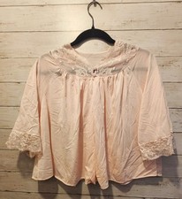 VINTAGE SHADOWLINE Pink NYLON LACE APPLQUED BED JACKET Small