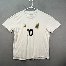 Adidas Mens Size XL Argentina Messi #10 White T-Shirt 100% Cotton Soccer