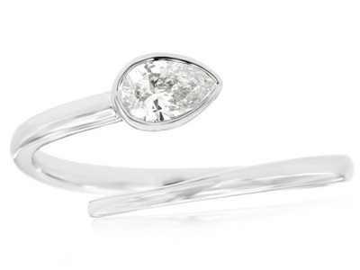 .24CT DIAMOND 14K WHITE GOLD 3D PEAR SHAPE SOLITAIRE BEZEL CRISS CROSS LOVE RING