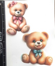 Lot of 2 Teddy Bears Pink Bow Blue Bow Boy Girl SINGLE LAYER Embellishments 939