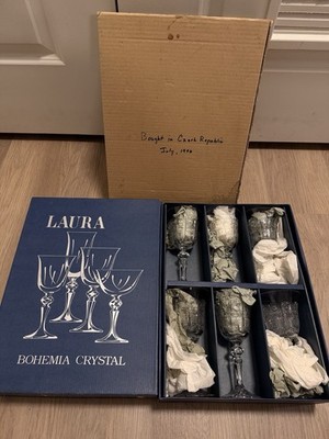 Vintage Bohemia Crystal ''Laura'' Wine Glasses - Set of 6 - Original Box - 1990s