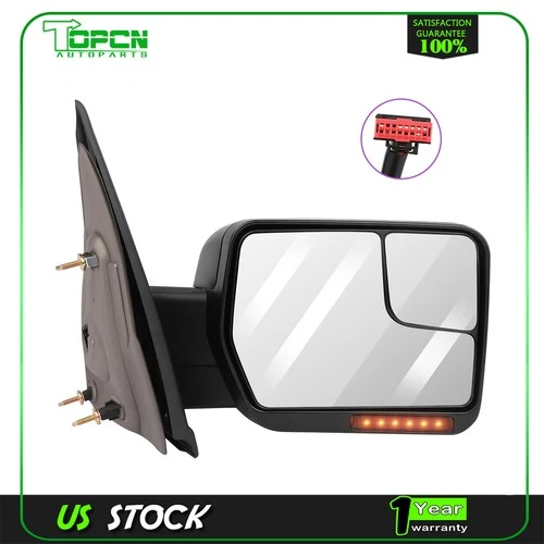 Right Side Black For 04-14 Ford F150 Power Heated Puddle Light Signal Tow Mirror
