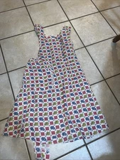 Bib Apron Blue & Green Rose Pink Square Pattern Cross Over Back With Ties Vtg