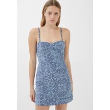 Urban Outfitters UO Blue Paisley Print Fit & Flare Corduroy Mini Dress Size S