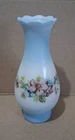 Vintage Blue Frosted Milk Glass Floral Hurricane Lamp Chimney 10"T