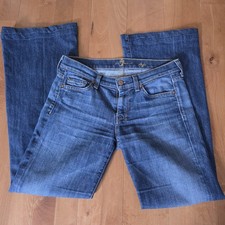 7 For All Mankind 7FAM Dojo Jeans Size 27 Wide Leg Flare Dark Wash Low Rise Y2K