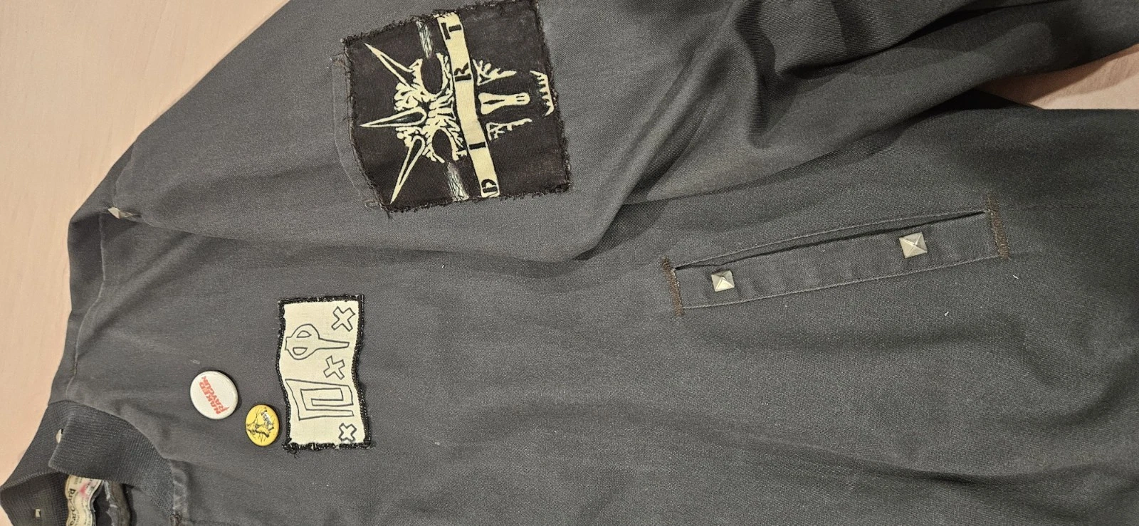 Mens PUNK Work Jacket. Homemade with Patches. Size XL. DIY hardcore vintage - product detail image 5