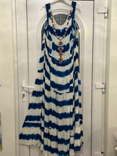 BEAUTIFUL NEW BLUE & WHITE HOLIDAY BEACH SUMMER BEADED MAXI DRESS SIZE 18 - 20