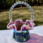 Fenton Plum Opalescent Button & Arch Basket Signed Shelly & Randy Fenton 1997