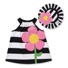 Mudpie/Mud Pie Size 6-9M Graphic Flower Print Striped Dress w/Bow & Hat