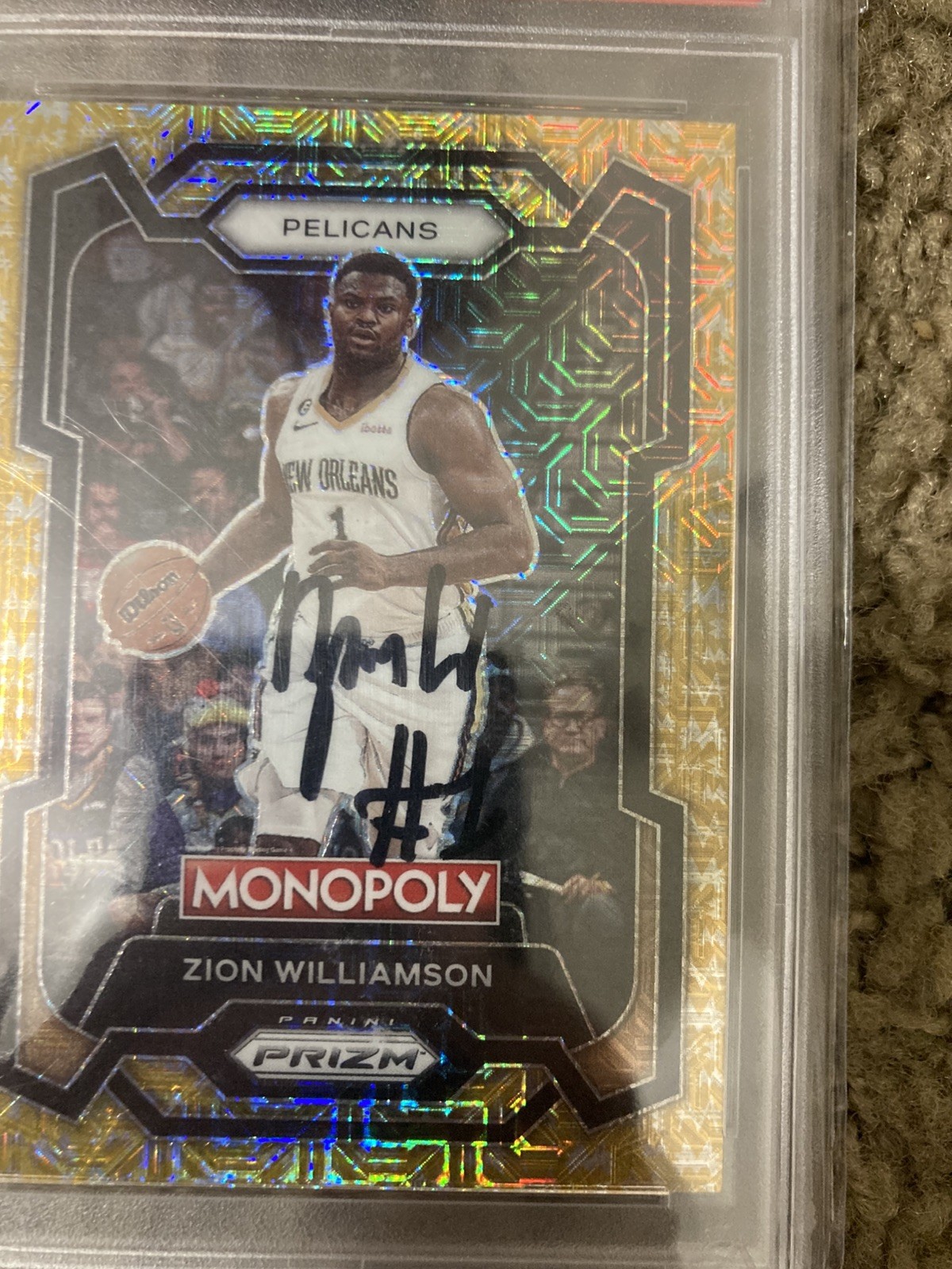 2023 prism, Monopoly Zion Williamson gold millionaire shimmer PSA/dna cert auto view 2