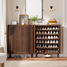6-Tier Shoe Cabinet with Doors, Wooden Shoe Cabinet Organizer for Entryway