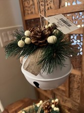 Jumbo Jingle Bell Ornament Set White Greenery Sisal For Hanging FOUR 6 inch NEW
