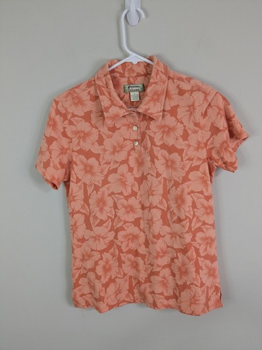 Tommy Bahama Poloshirt Damen Small Orange Blumen Freizeit Hawaii Strand