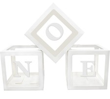 First Birthday Balloon Boxes with ONE Letters Clear White - A0260