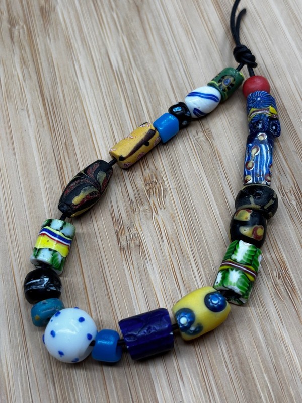 African Trade Beads Antique Venetian Chevron Blue Skunk Mix