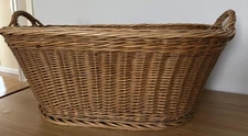 Antique Handwoven Wicker Basket w/ Handles — Rustic Farmhouse Country Decor.