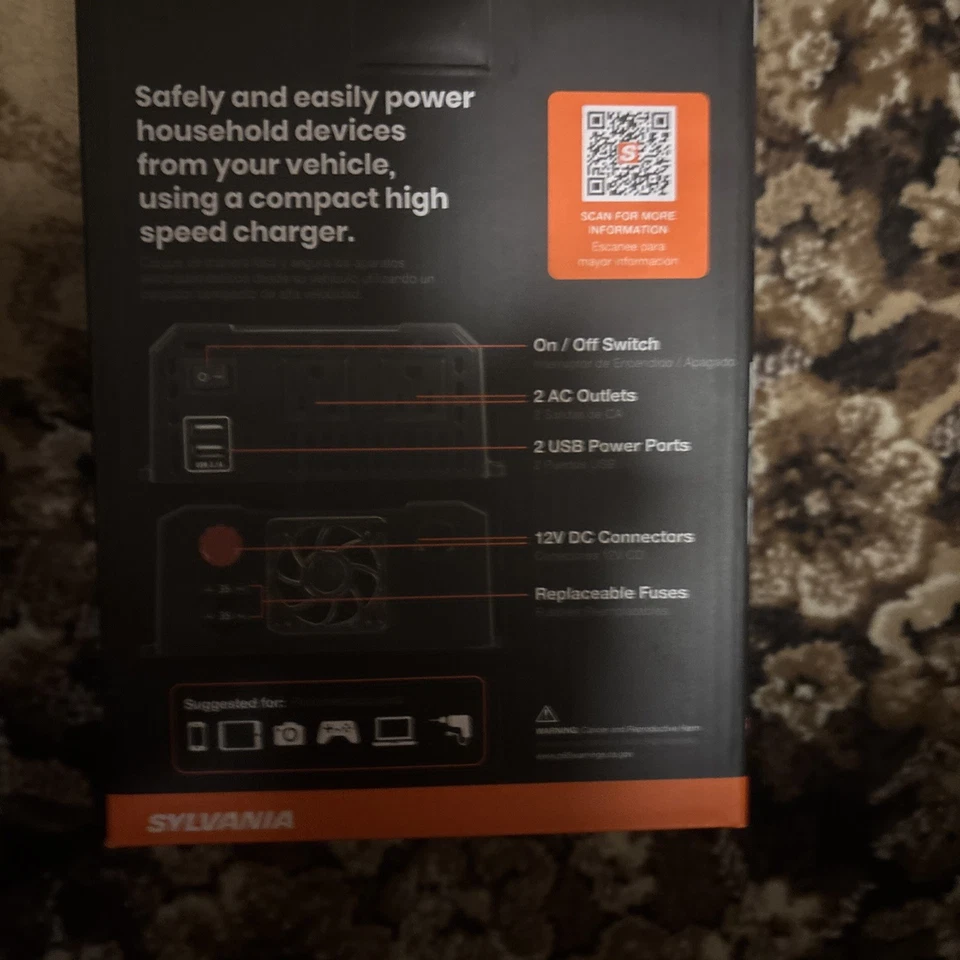 SYLVANIA 400W Watt Power Inverter, 12V DC - 110V AC, 2 AC Outlets; 2USB PORTS - Image 4 of 4
