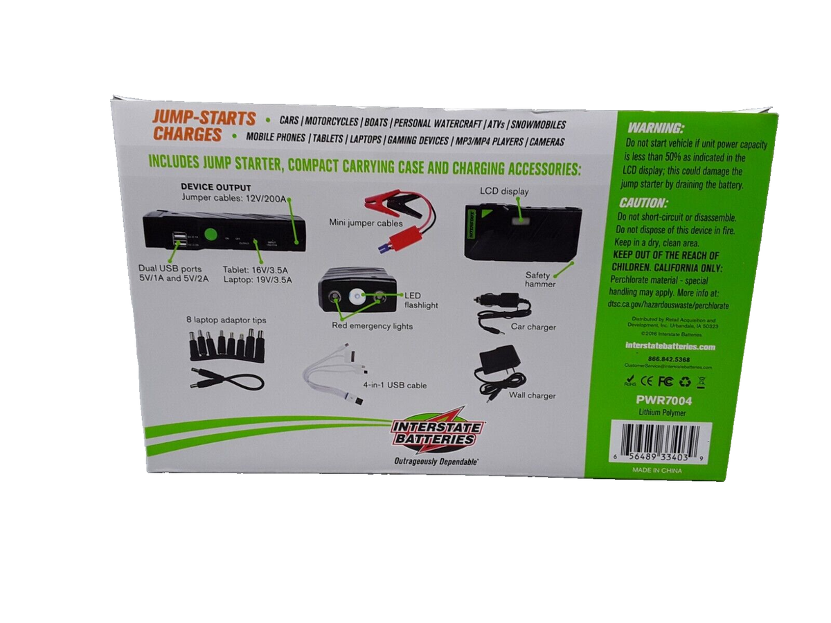 Interstate Batteries JMP2500 – Batteria Di Avviamento Portatile 12V, 1500A, 25000mAh, Power Bank Per Auto E Dispositivi Elettronici