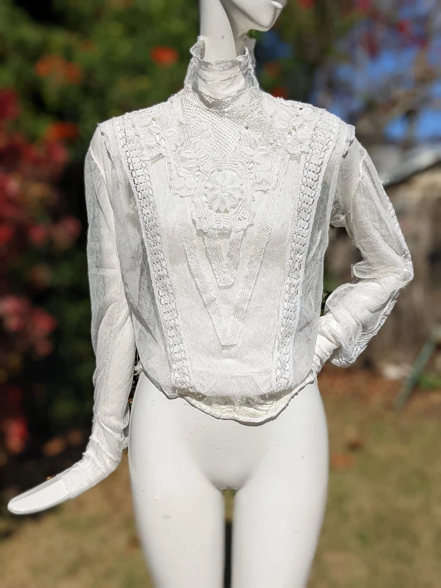 High neck top lace blouse white
