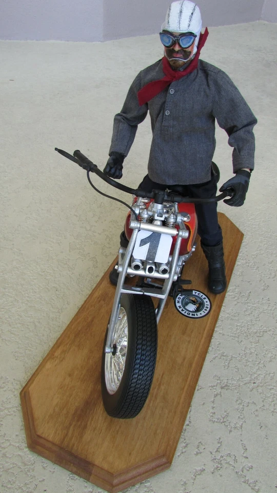 1948 Indian custom race motorcycle V twin with rider 1:6 scale & labeled stand - Image 2 of 4