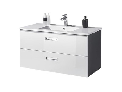 MANHATTAN Waschbeckenunterschrank inkl. Becken Grau / Weiß Hochglanz, 102 x 55 x