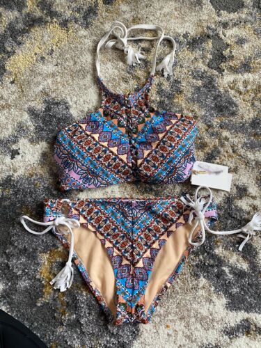 Jessica Simpson multi color high neck bikini swimsuit set medium - Zdjęcie 1 z 3