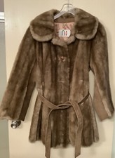 Made In England With Simmulated Fur W/leather Coat Size Medium Has Leather Belt