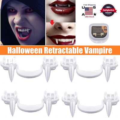 4 × Retractable Vampire Teeth Halloween Cosplay Horror Costume Zombie Fang USA