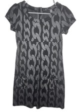 Kalijati Dress W/Front Pockets, Short Sleeve,Black and Grey, Size S, Knee Length