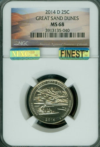 2014 D GREAT SAND DUNES QUARTER NGC MS68 PQ MAC FINEST REGISTRY MAC SPOTLESS *